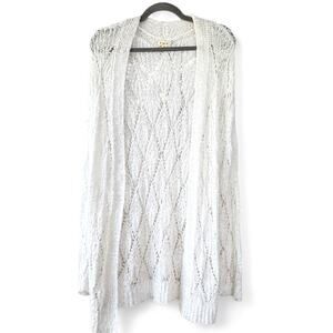 POL oversized Crochet Open Cardigan Longline Boho White S Coquette Cottagecore